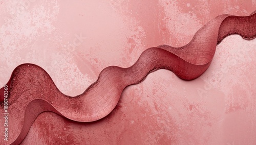 Red Ribbon Design on Pink Background Creates a Flowing Pattern in a Simple Ar...