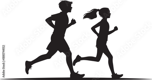 Couple jogging in silhouette illustration with running motion