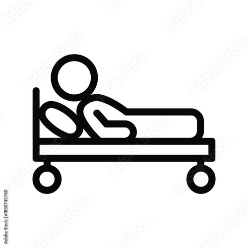 Simple line drawing of a person lying in a hospital bed