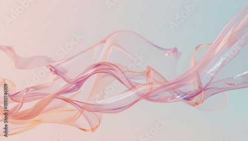 Colorful Waves of Transparent Material Move Together in a Creative Abstract D...