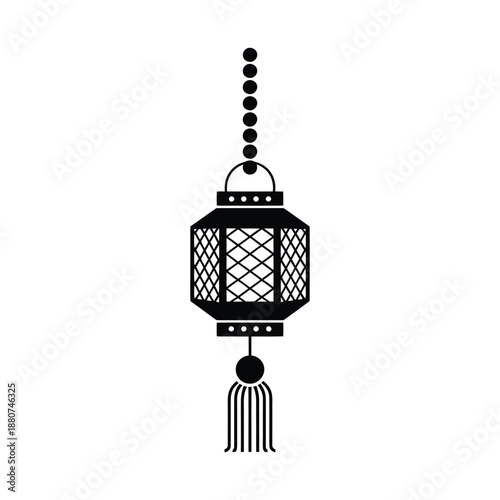 Elegant black and white illustration of a traditional asian hanging lantern