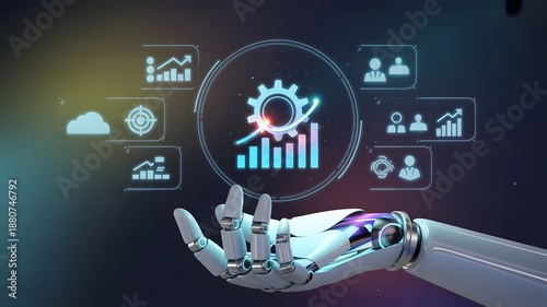 Wallpaper Mural AI driven business growth and automation concept with robotic hand presenting analytics dashboard, innovation, digital transformation, performance, strategy, technology leadership, future success Torontodigital.ca