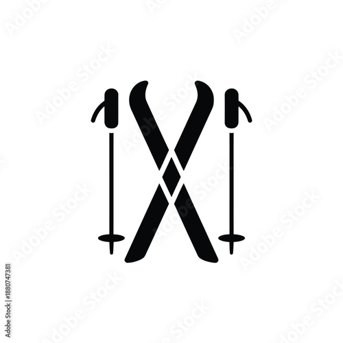 A simple black silhouette depicting crossed skis and ski poles