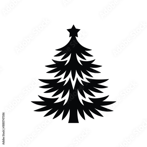Simple black silhouette of a christmas tree with a star on top