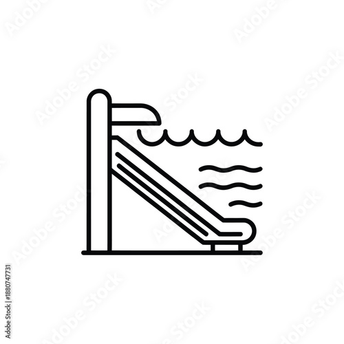 Simple black and white line drawing of a water slide design