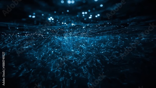Water Surface Reflects Light in a Dark Underwater Scene Showing Movement and ...