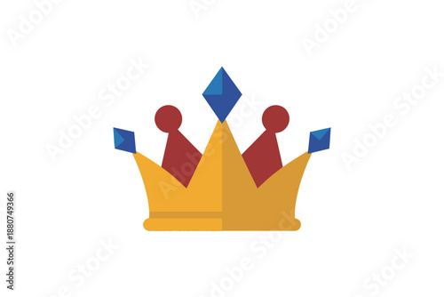 Colorful Crown Icon with Blue Diamonds