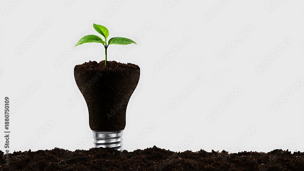 Obraz premium Plant Growing in Light Bulb Filled with Soil