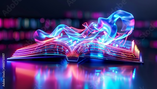 An open book with glowing pages, each page revealing a new business concept illustrated with vibrant graphics, symbolizing knowledge and creativity in entrepreneurship