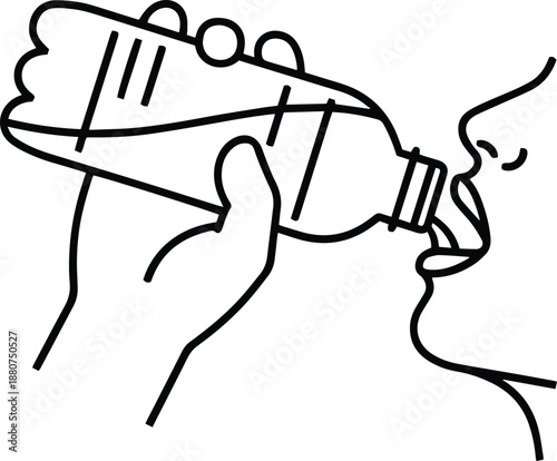 Drinking Water from a Plastic Bottle Icon in Outline Style.