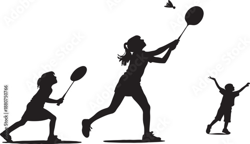 Girls playing badminton in silhouette illustration for sports or recreational banner or advertisement