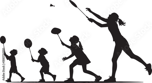 Girls playing badminton in silhouette illustration for sports or recreational activity advertisement