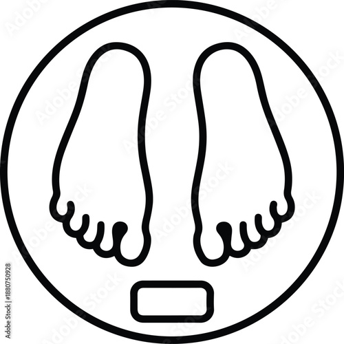 Feet Standing on a Round Weighing Scale Icon in Outline Style.