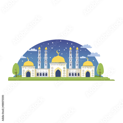 Ancient Taj Mahal marble mausoleum in Agra India featuring a dome and mosque architecture as a landmark travel monument under a blue sky