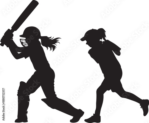 Illustration of a young girl cricket player in action