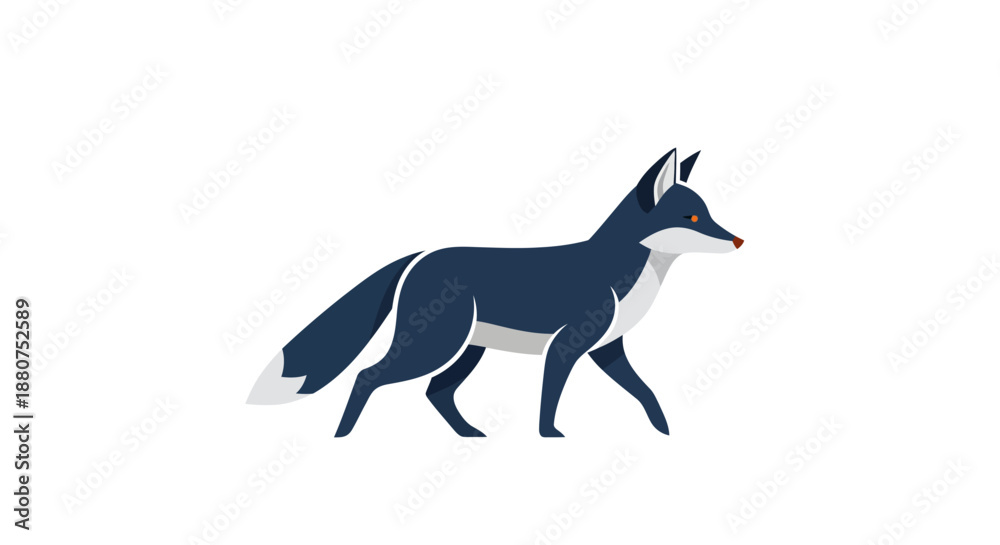 Fototapeta premium Elegant digital illustration of a mysterious dark blue fox with captivating red eyes, captured in a graceful walking posture, embodying a wild and free spirit for diverse creative projects
