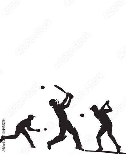 Male cricket players illustration with various actions and poses