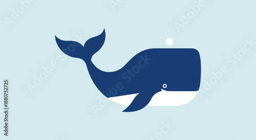 Minimalist vector illustration of a majestic blue whale swimming gracefully in the vast ocean, showcasing its impressive size and serene aquatic presence in a clean, modern design