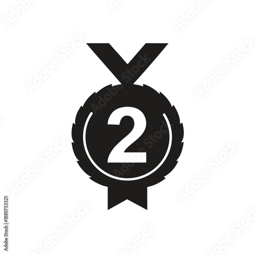 A black and white vector graphic of a second place medal icon