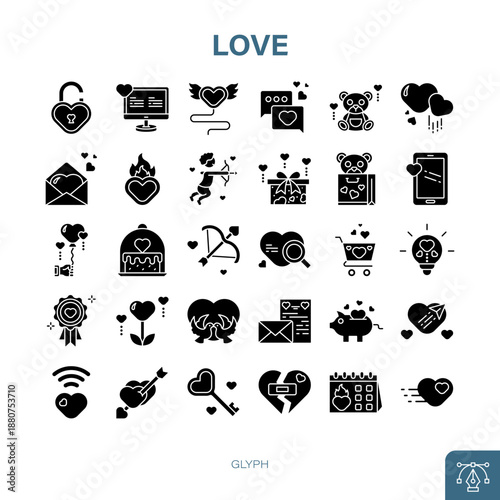 Illustration of Love Collection design Glyph Icon. Love Solid Icon Pack. Set Vector of Love Glyph Icon