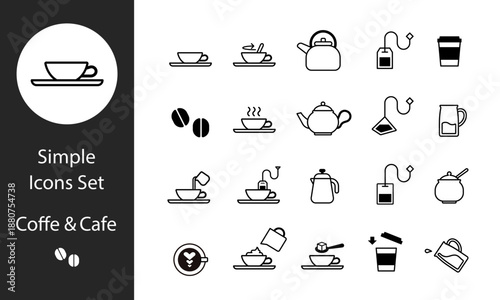 カフェとコーヒーセット　シンプル線画アイコンセット