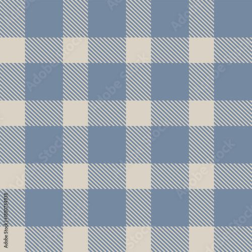 seamless vector pattern of a classic gingham plaid in dusty blue and beige