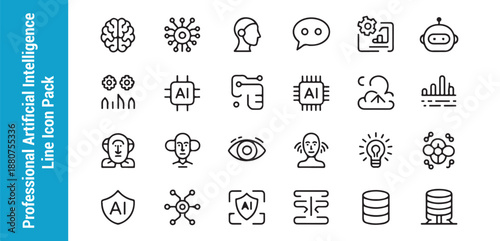 Professional artificial intelligence line icon pack depicting technology innovation and digital brain concepts