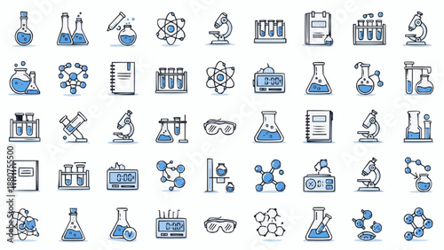 Science icons set with laboratory equipment and research symbols