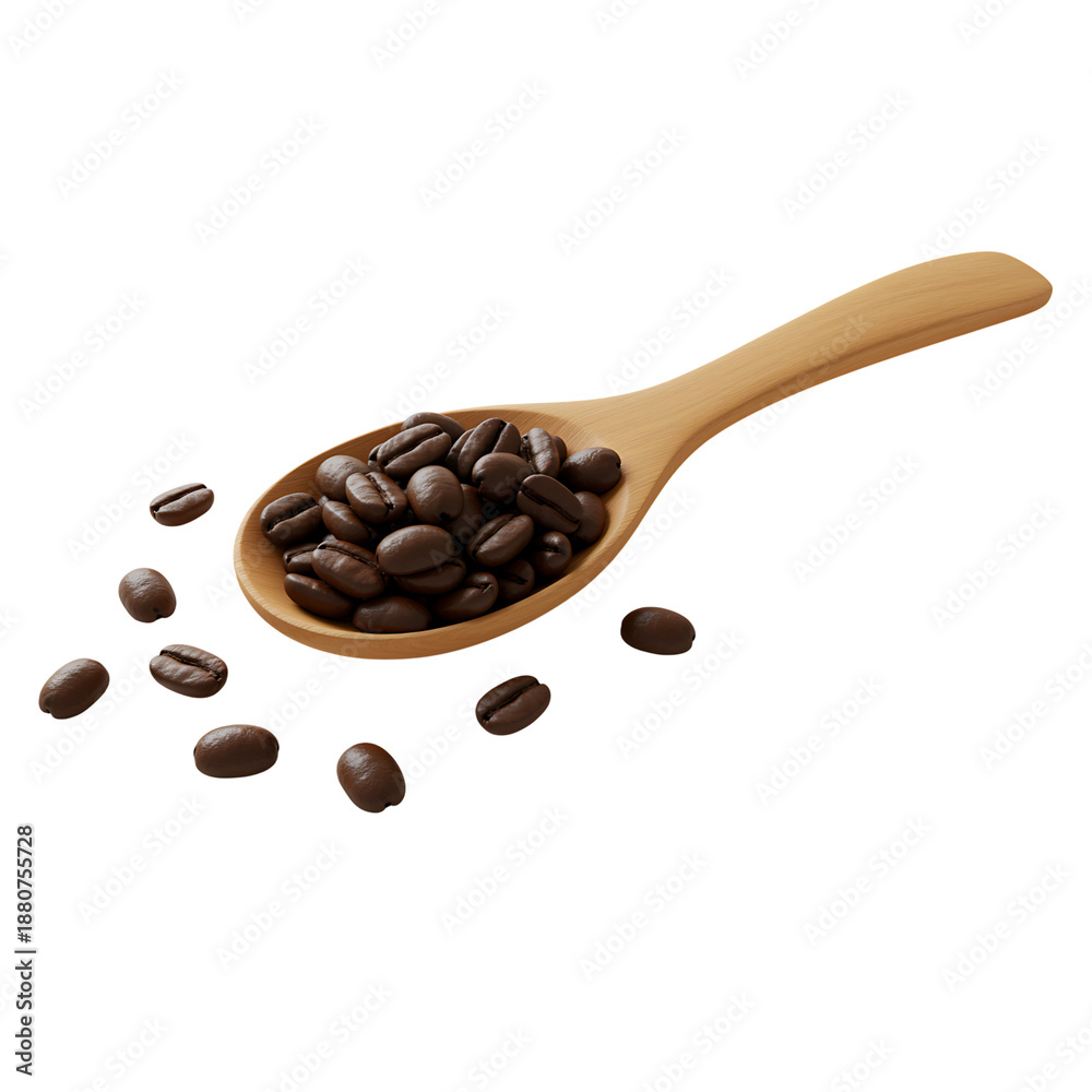 Fototapeta premium Wooden Spoon with Coffee Beans on Transparent Background