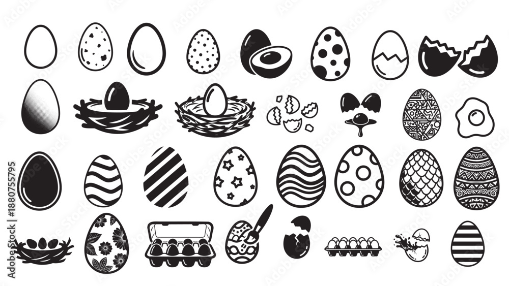 Fototapeta premium Diverse egg illustrations in black and white
