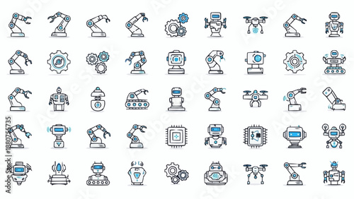 Industrial robotic arm icons for manufacturing and automation concepts