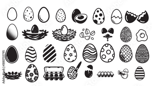 Diverse egg illustrations in black and white