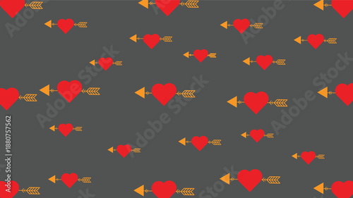 Own Created Bright Red Heart and Yellow Arrow Pattern on Something Background