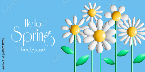 3d spring flower white daisy background vector banner