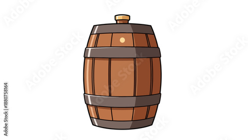 Wooden Barrel Vector Illustration, Isolated on White Background, Vintage Design, Storage