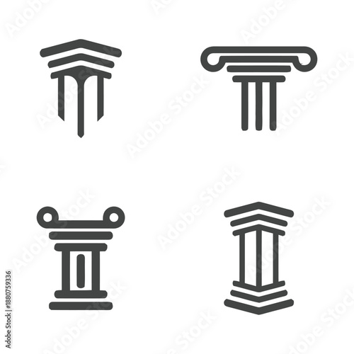 Four gray silhouette ancient greek columns on white background icon