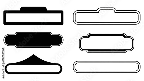 Collection of various label templates in black and white from different viewpoints