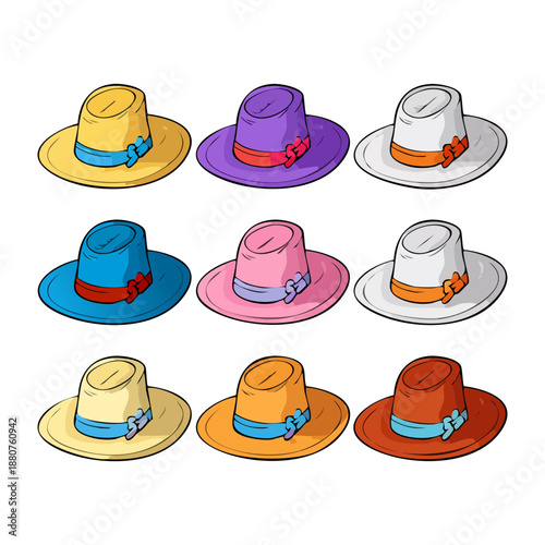 Variety of stylish sun hats for feminine summer fashion and elegant headwear accessories for garden parties and tropical travel events