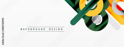 Abstract geometric shapes overlap, creating dynamic visual effect. White background emphasizes colorful design elements. Modern, clean aesthetic.