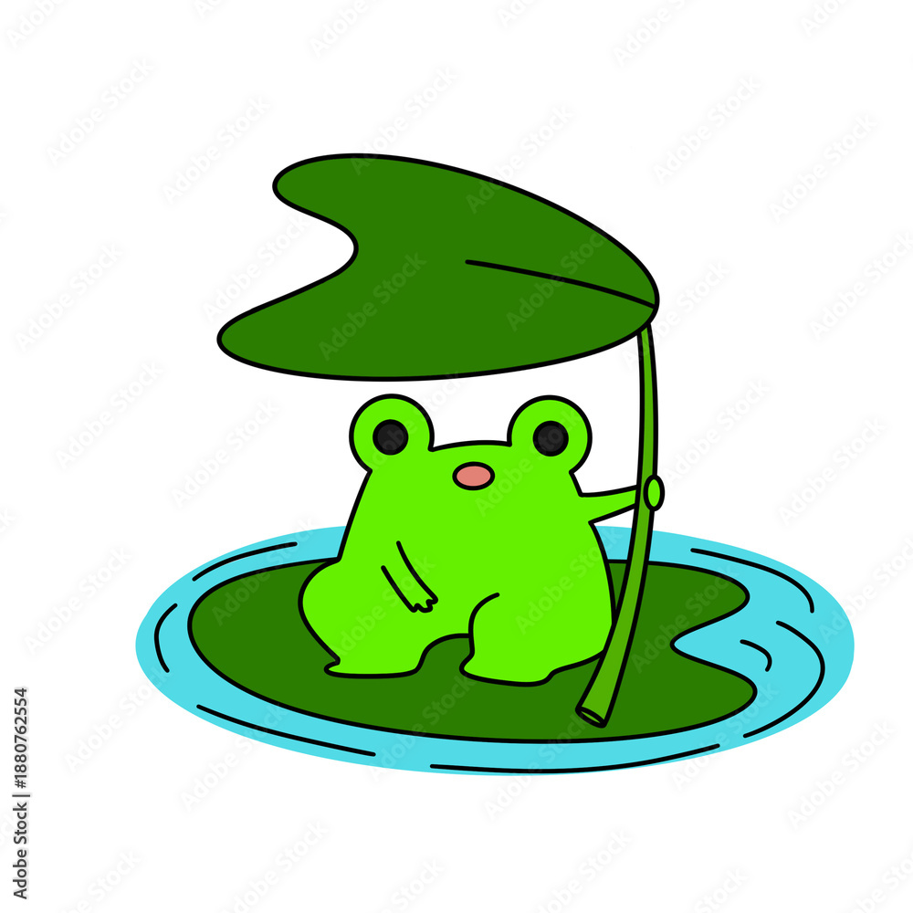 Obraz premium A frog is sitting on a leaf in a pond