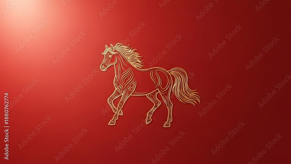 Fototapeta premium Theme Chinese New Year,&nbsp;Golden horse illustration on red background with dynamic movement
