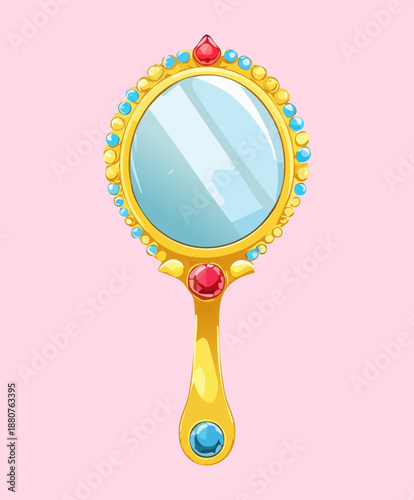 luxury gold hand mirror with blue gemstones for beauty vanity and elegant feminine grooming accessory design