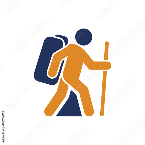 Hiker with backpack and trekking pole isolated on transparent background