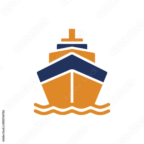 Illustrated cargo ship at sea isolated on transparent background