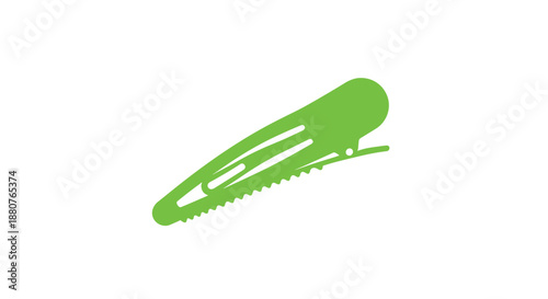 Bright green hair clip or barrette shown in a side view silhouette for beauty salon branding and personal hair care accessory catalog displays.