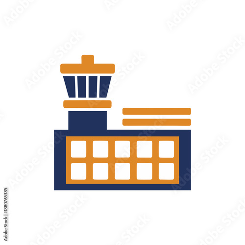 Modern airport control tower isolated on transparent background