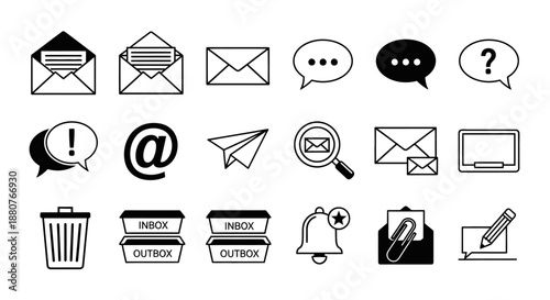 Black and white communication icons.
