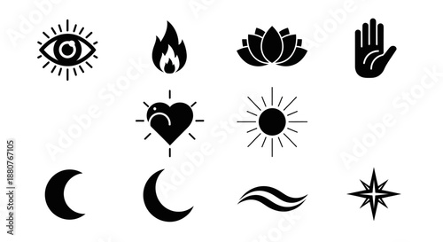 Black and white mystical spiritual symbols.