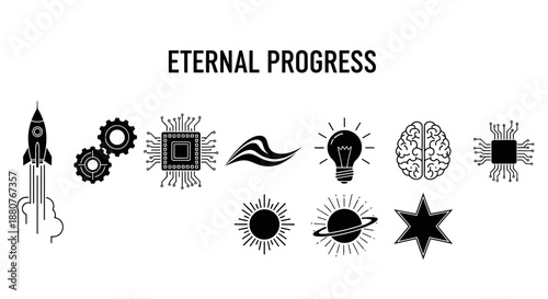 Black icons of innovation and progress.