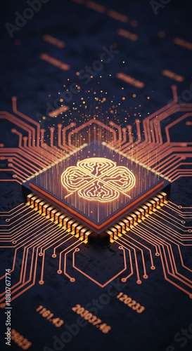 Wallpaper Mural Glowing brain symbol on a circuit board, representing artificial intelligence, neural networks, or technological advancement in computing Torontodigital.ca